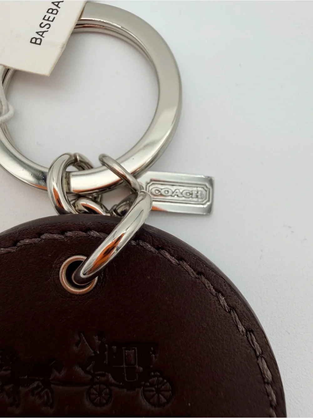 Coach Baseball Patch Leather Keychain Fob Brown Silver Hardware
